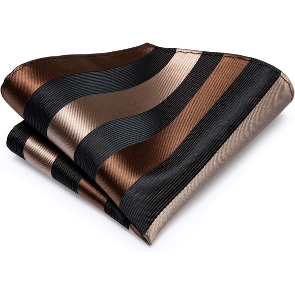 Hi-Tie Men’s Striped Necktie with Handkerchief and Cufflinks - Picture 6 of 9